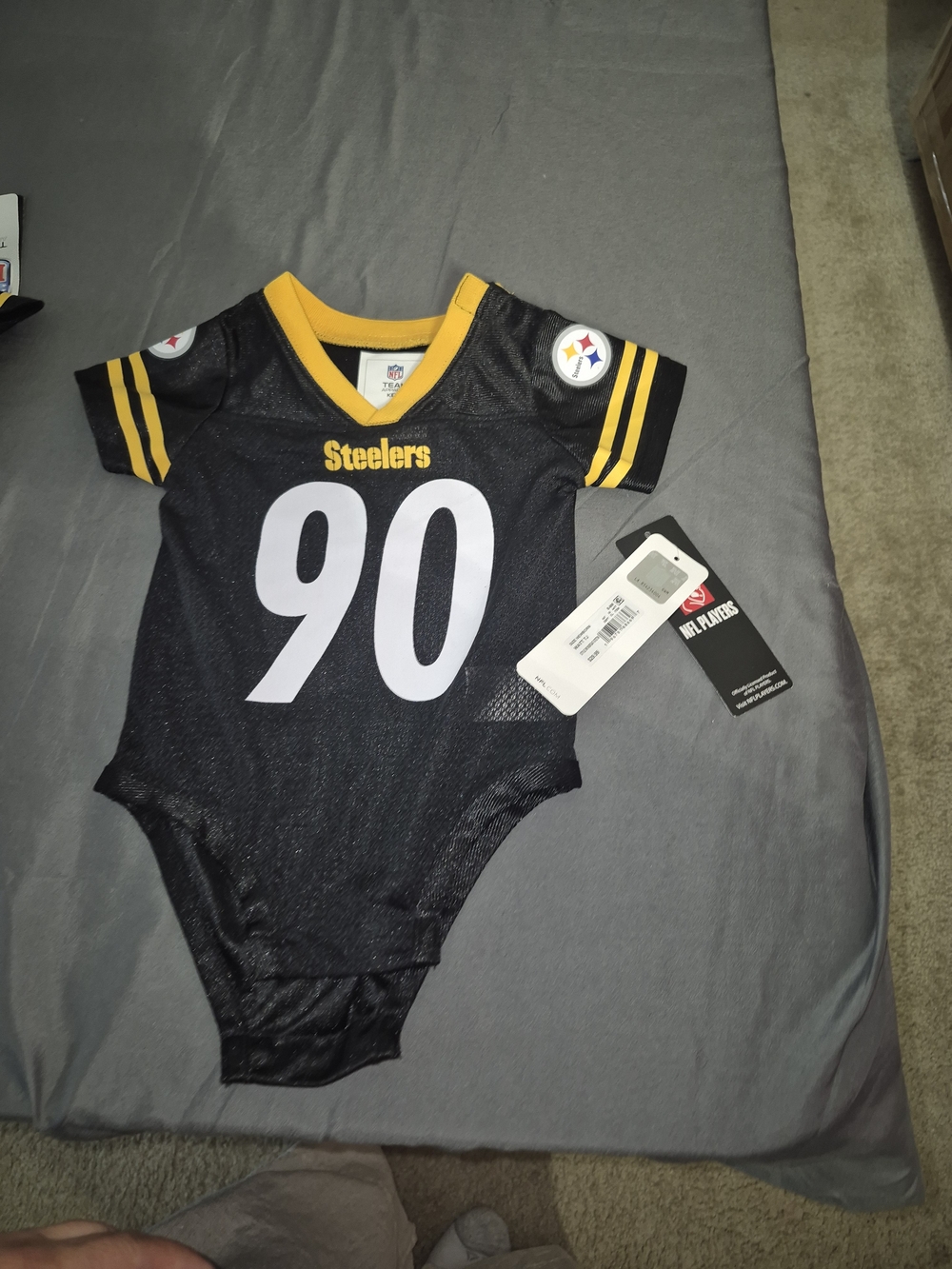 Pittsburgh Steelers Baby Bodysuit #90 in Black and Gold